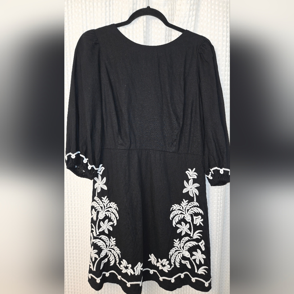 Ann Taylor Black Dress with White Embroidery